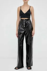 Kožené kalhoty 2NDDAY dámské, černá barva, jednoduché, high waist #5991385