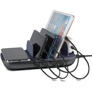 4smarts Charging Station Family Evo 63W with Qi Wireless Charger incl.Cables, grey/cobal
