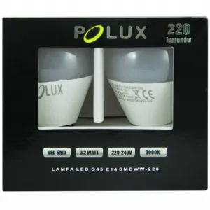 2PAK LED žárovka LED E14 G45 3,2W = 25W 220lm 3000K Teplá bílá 130° GOLDLUX (Polux)