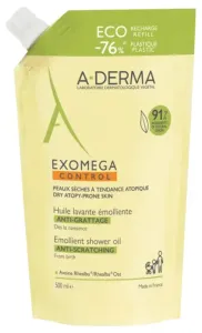 A-DERMA Náhradní náplň do zvláčňujícího sprchového oleje pro suchou pokožku se sklonem k atopickému ekzému Exomega Control (Emollient Shower Oil) 500 ml