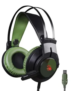 A4Tech Bloody J437, sluchátka s mikrofonem, ovládání hlasitosti, zelená, 7.1 (virtuálně), herní sluchátka, podsvícené typ USB