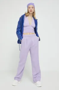 Plátěné kalhoty Abercrombie & Fitch fialová barva, široké, high waist #6087579