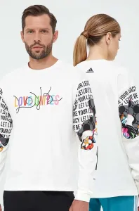 Bavlněné tričko s dlouhým rukávem adidas PRIDE béžová barva, s potiskem