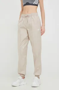 Bavlněné kalhoty adidas dámské, béžová barva, hladké #5250717
