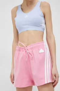 Kraťasy adidas dámské, růžová barva, s aplikací, high waist