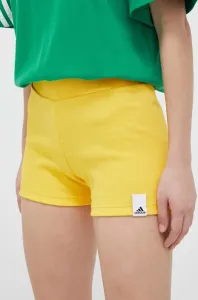 Kraťasy adidas dámské, žlutá barva, hladké, medium waist