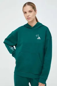 Mikina adidas dámská, zelená barva, s kapucí, s aplikací #5637015