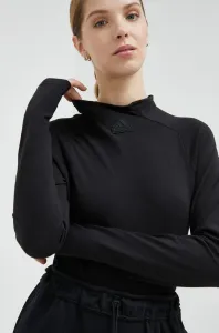Tričko s dlouhým rukávem adidas černá barva, s pologolfem