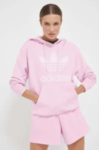 Bavlněná mikina adidas Originals dámská, růžová barva, s kapucí, s potiskem