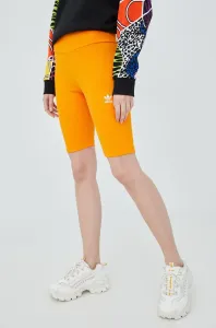 Kraťasy adidas Originals Adicolor HF7483 dámské, oranžová barva, s aplikací, high waist, HF7483-BORANG
