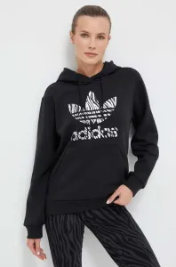 Mikina adidas Originals dámská, černá barva, s kapucí, s potiskem #5962967