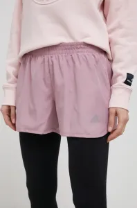 Běžecké šortky adidas Performance HD2810 dámské, růžová barva, hladké, high waist