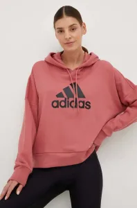 Mikina adidas Performance dámská, růžová barva, s kapucí, s potiskem