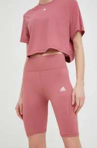 Tréninkové šortky adidas Performance dámské, růžová barva, hladké, high waist #5405511