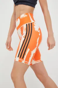 Tréninkové šortky adidas Performance Thebe Magugu dámské, oranžová barva, vzorované, high waist