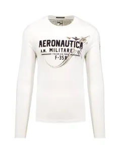 Bavlněné tričko s dlouhým rukávem Aeronautica Militare bílá barva, s potiskem