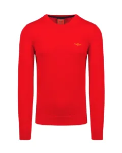 Bavlněný svetr Aeronautica Militare pánský, červená barva, lehký