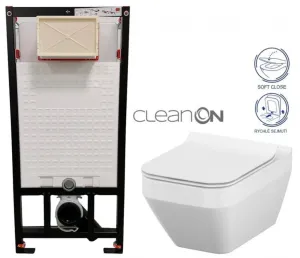 DEANTE Podomítkový rám, pro závěsné WC mísy bez tlačítka + WC CERSANIT CLEANON CREA čtverec + SEDÁTKO CST_WC01 X CR2