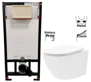 DEANTE Podomítkový rám, pro závěsné WC mísy bez tlačítka + WC REA Carlo Flat Mini Rimless + SEDÁTKO CST_WC01 X CF1 #5608740