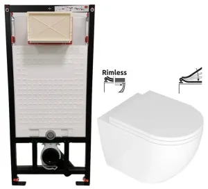 DEANTE Podomítkový rám, pro závěsné WC mísy bez tlačítka + WC REA Carlo Mini Basic Rimless + SEDÁTKO CST_WC01 X CB1 #5608739