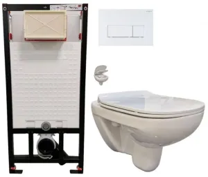 DEANTE Podomítkový rám, pro závěsné WC mísy + SLIM tlačítko bílé + WC bez oplachového kruhu Edge + SEDÁTKO CST_WC01 A51P EG1 #5608872
