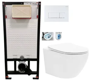 DEANTE Podomítkový rám, pro závěsné WC mísy + SLIM tlačítko bílé + WC CALANI Loyd + SEDÁTKO CST_WC01 A51P LO1 #5608875