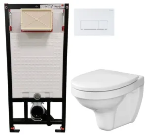 DEANTE Podomítkový rám, pro závěsné WC mísy + SLIM tlačítko bílé + WC CERSANIT DELFI + SEDÁTKO CST_WC01 A51P DE1 #5608870