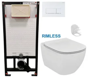 DEANTE Podomítkový rám, pro závěsné WC mísy + SLIM tlačítko bílé + WC Ideal Standard Tesi se sedátkem RIMLESS CST_WC01 A51P TE2 #5608889