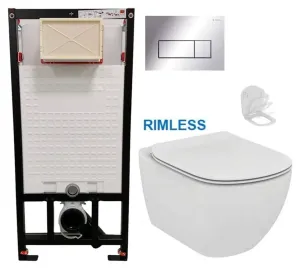 DEANTE Podomítkový rám, pro závěsné WC mísy + SLIM tlačítko chrom + WC Ideal Standard Tesi se sedátkem RIMLESS CST_WC01 051P TE2 #5608817