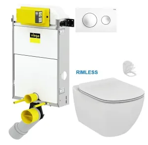 VIEGA Presvista modul PURE pro WC včetně tlačítka Style 20 bílé + WC Ideal Standard Tesi se sedátkem RIMLESS V771928 STYLE20BI TE2