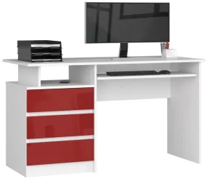 Ak furniture Volně stojící psací stůl CLP 135 cm bílý/červený akryl vysoký lesk