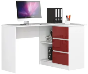 Ak furniture Rohový psací stůl B16 124 cm bílý/červený pravý