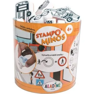 Dětská razítka s příběhem Aladine Stampo Minos, 28 ks Dopravní prostředky