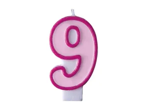 PartyDeco Narozeninová svíčka s číslem 9 růžová