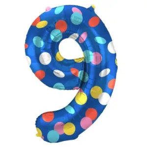 Balónek fóliový 86 cm číslo 09 barevné puntíky Albi #5267014