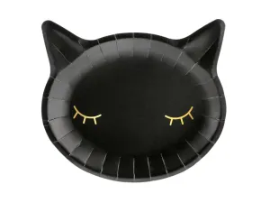 PartyDeco Talíře černé - Kočička 22x20cm 6 ks