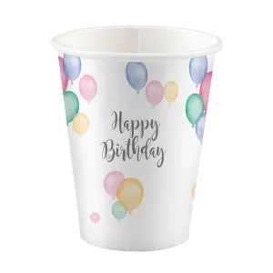 Amscan Kelímky - Happy Birthday pastelové balóny 8 ks 250 ml