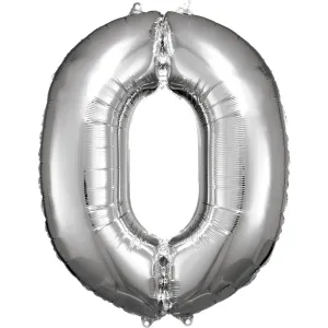 Amscan Balónek fóliový narozeninové číslo 0 - stříbrný 86cm #1935745