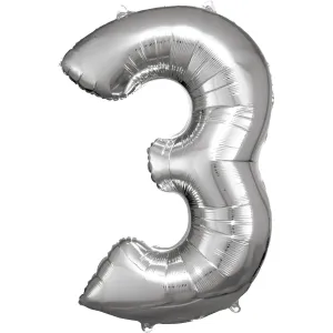Amscan Balónek fóliový narozeninové číslo 3 - stříbrný 86cm #1935759
