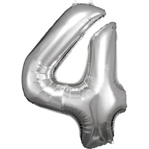 Amscan Balónek fóliový narozeninové číslo 4 - stříbrný 86cm #1935748