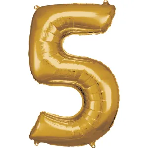 Amscan Balónek fóliový narozeninové číslo 5 - zlatý 86 cm