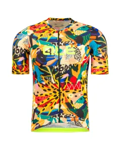 ALÉ Cyklistický dres s krátkým rukávem - PR-R KENYA - černá/modrá/žlutá/oranžová/zelená M