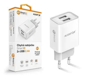 Aligator síťová nabíječka, 2x USB, smart IC, 2, 4 A, bílá #5754059