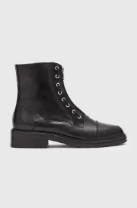 Kožené kotníkové boty AllSaints ALARIA dámské, černá barva, na plochém podpatku, WF0047Z #5937578