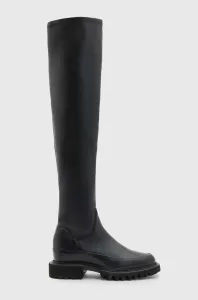 Kožené kozačky AllSaints Leona Boot dámské, černá barva, na plochém podpatku, WF587Z