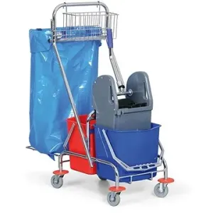 ALLSERVICES Úklidový vozík 2 × 15 l s držákem na pytel 120 l a košíkem