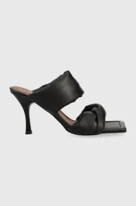 Kožené pantofle Alohas dámské, černá barva, na podpatku, HEWEO1.25 #5936601