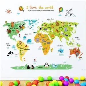 Samolepící dětská mapa světa se zvířátky #6046899