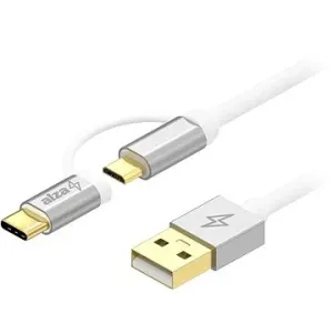 AlzaPower AluCore 2in1 Micro USB + USB-C 0,5m stříbrný