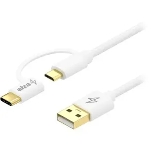 AlzaPower Core 2in1 Micro USB + USB-C 1m bílý